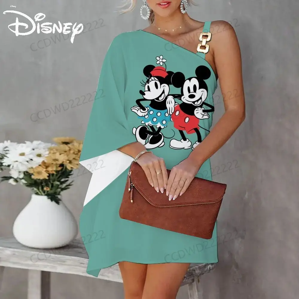 Mini Dress Elegant Dresses for Women Minnie Mouse Diagonal Collar Mickey One-Shoulder Disney Evening Party Luxury Prom 2023 Sexy