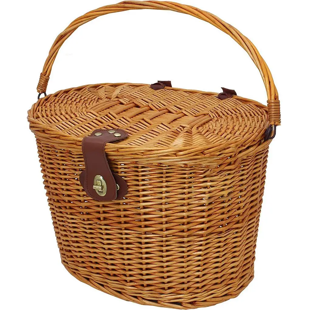 

Bike Storage Basket Wicker Woven Vintage Design Bicycle Front Handlebar Basket Container Retro Literary Style Riding Basket Bag