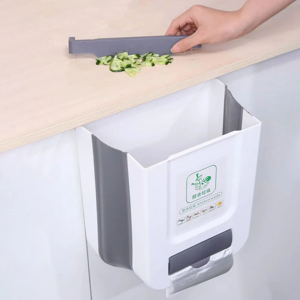 

Hanging Kitchen Waste Basket Plastic Trash Can Cupboard Bins Compost Foldable Small