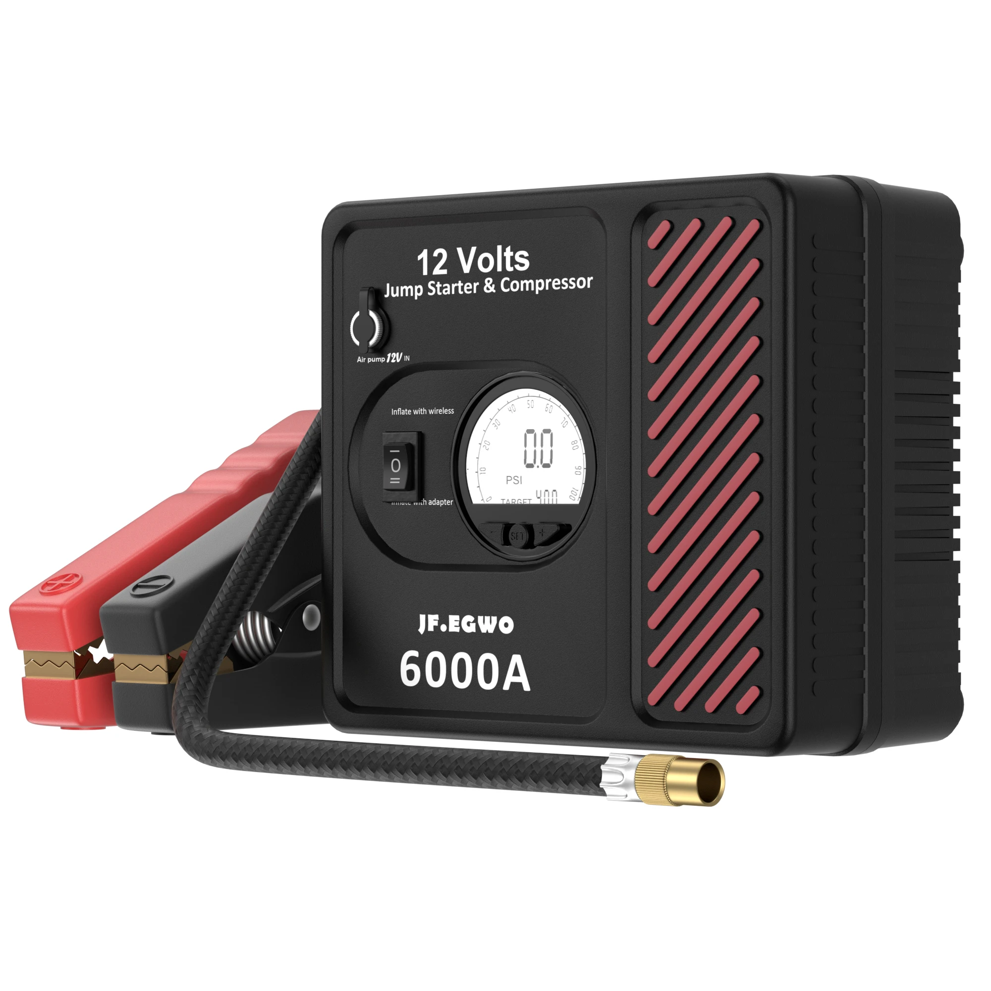 6000A peak heavy duty emergency car jump starter portable power bank charger booster with built in air compressor