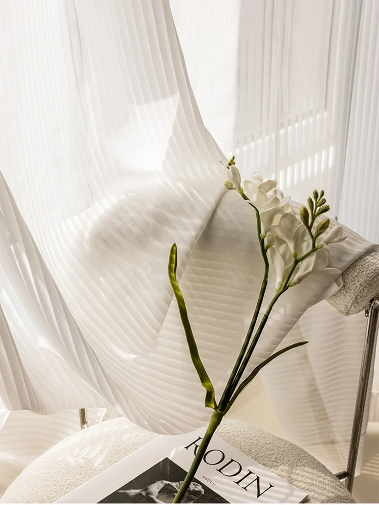 Японские полосатые шторы белые тюлевые современные минималистичные для