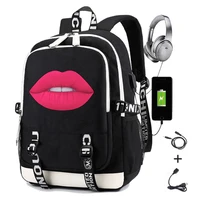 backpack for men women laptop school bag with charging usb print sexy lips causal multifunctional waterproof rucksack