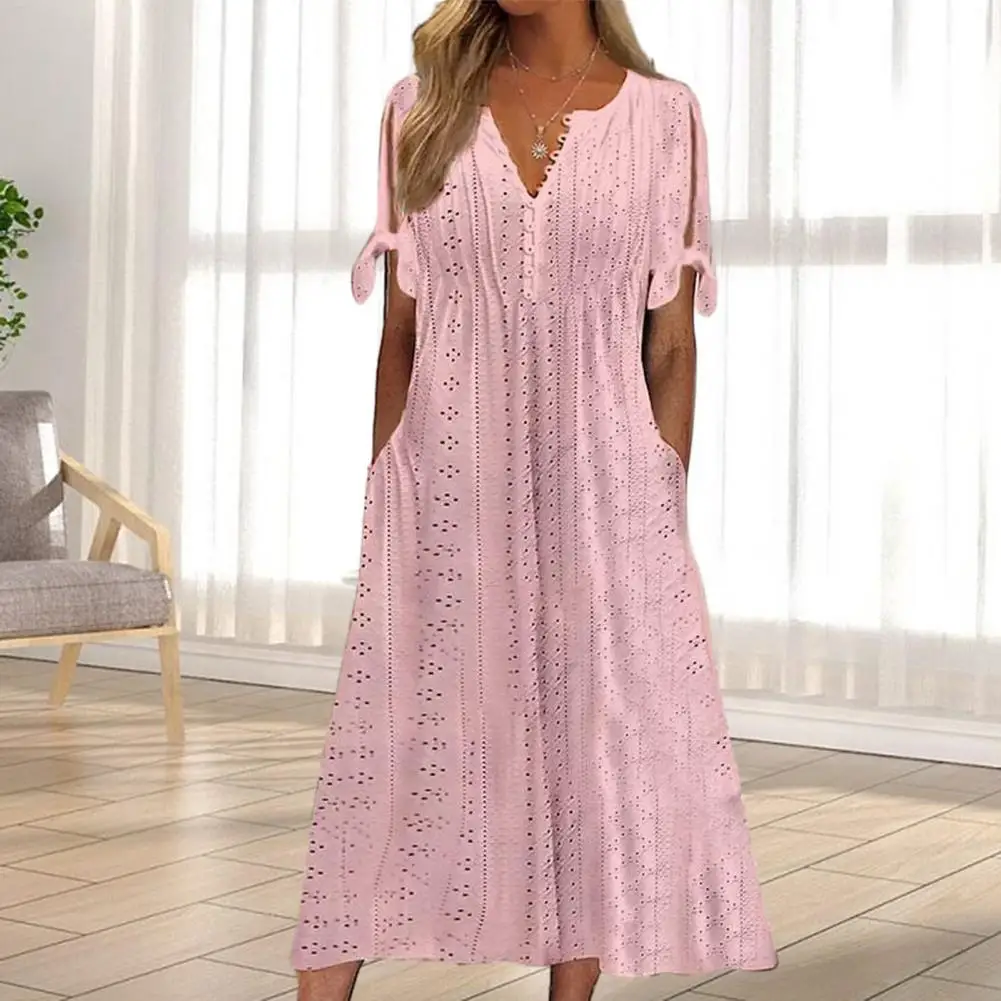 

Stylish Lady Dress Breathable Women Summer Dress Solid Color Daily Wear Cutout Women Summer Dress