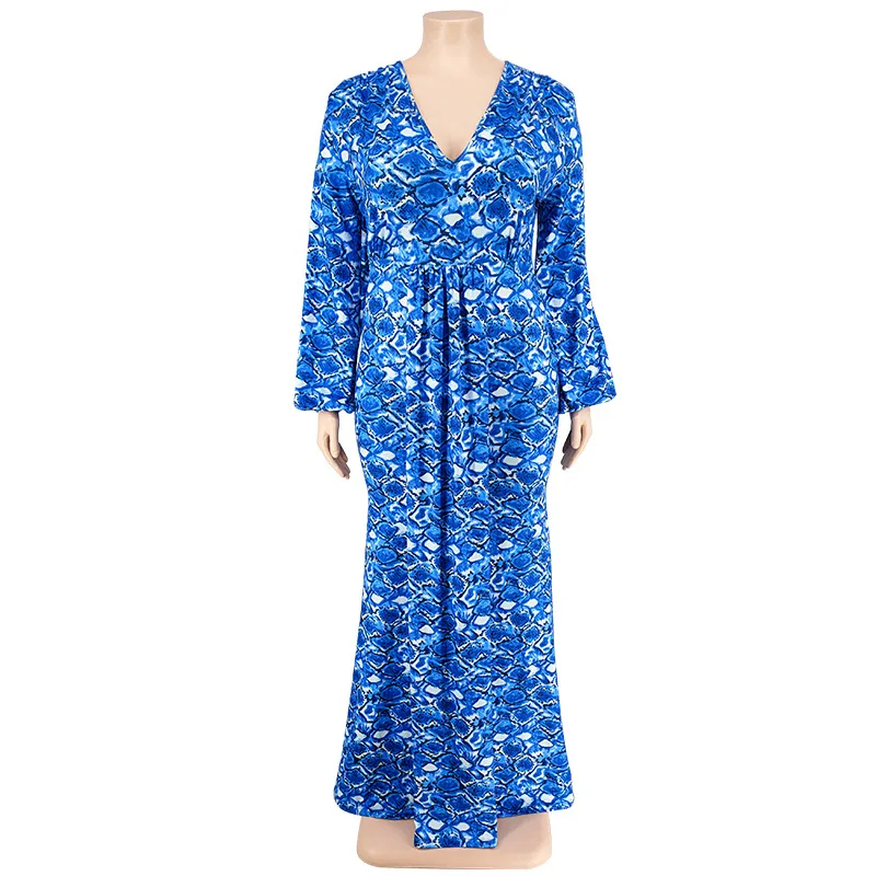 Plus Size Women's Fishtail Dresses New Long Sleeve Hip Printed Fashion Party Dresses Large Size Female Casual Elegant Dresses