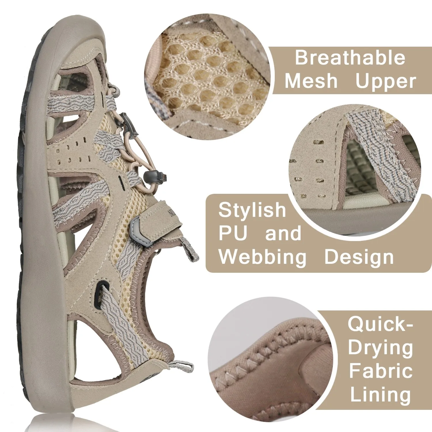 GRITION Outdoor Sandals Women Summer Comfort Sport Beach Shoes Non Slip Breathable Trekking Toecap Casual Hiking Size 36-41