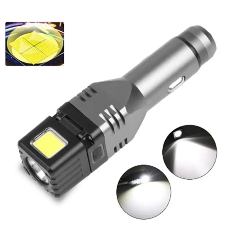 Rechargeable LED Flashlight with 12V Car Cigarette Lighter, 300Lumen Car Flashlight Torch Emergency Tool with Window Breaker