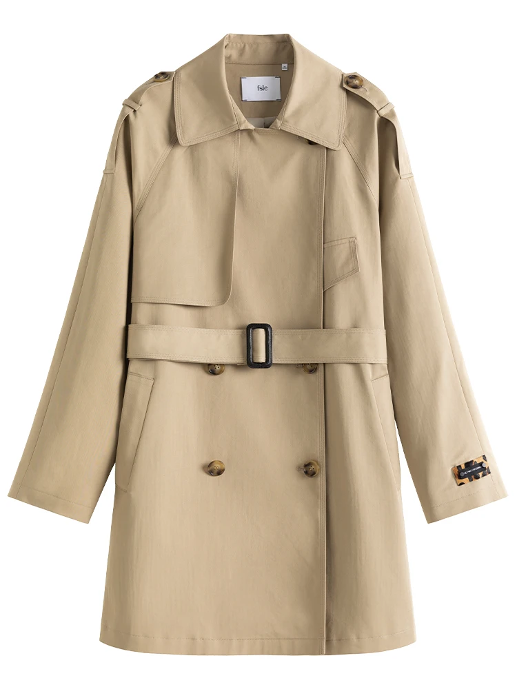 FSLE Double Breasted Khaki Trench Coat Women Belt Elegant Green Long Spring Female Oversized Windbreaker Jacket 2021 | Женская одежда