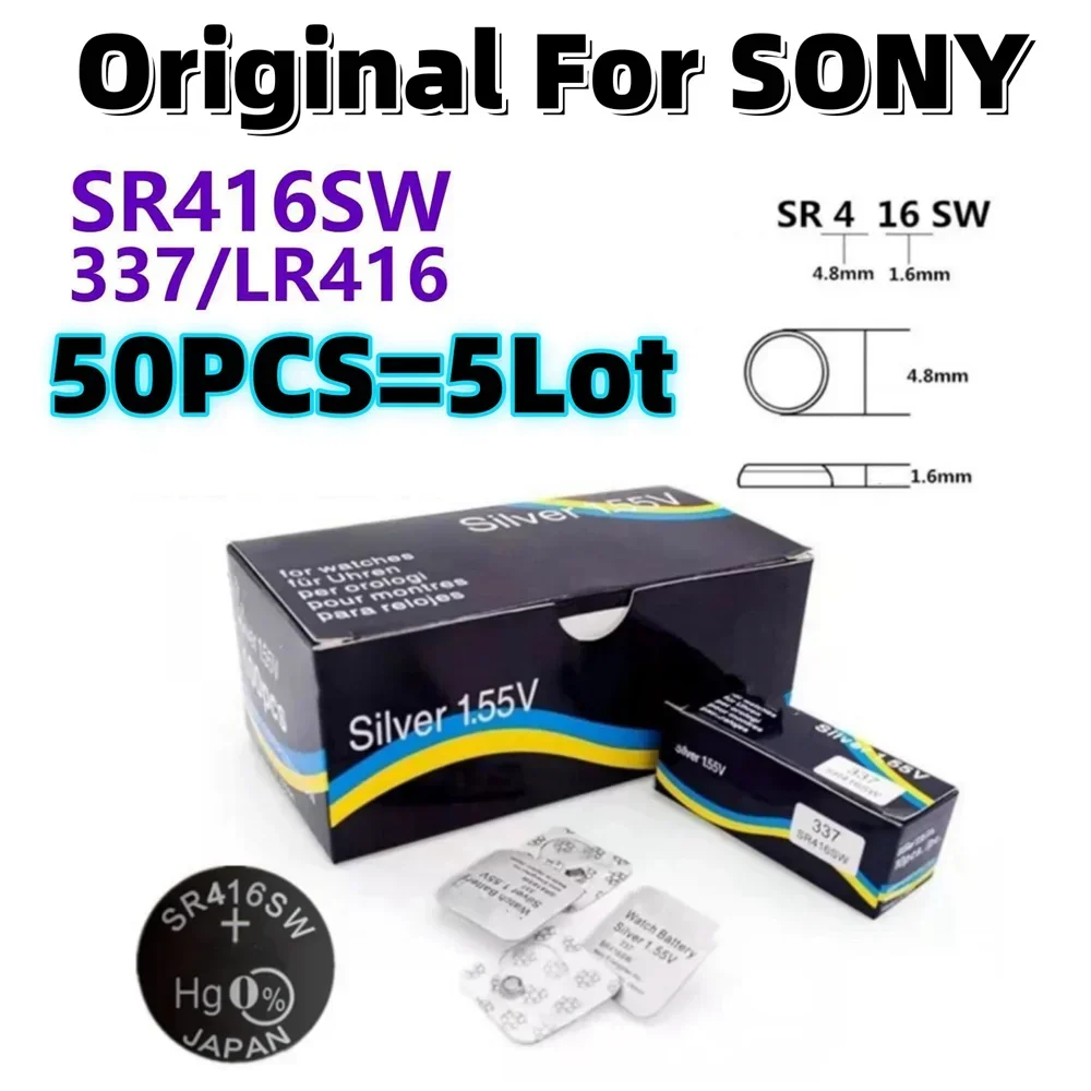 Фото 50 шт., кнопочные батарейки для часов SONY SR416SW 623 D337 337 SP337 1,55 в №1