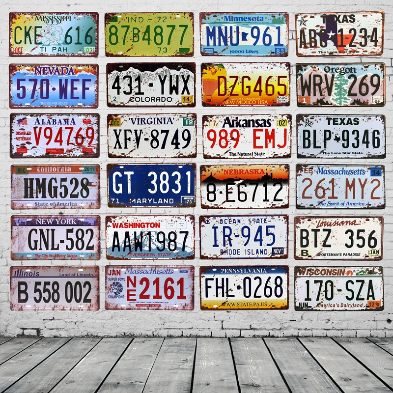 

USA Texas New York California Car Number Metal License Plate Vintage Decor Wall Poster Bar Pub Garage Tin Plaques