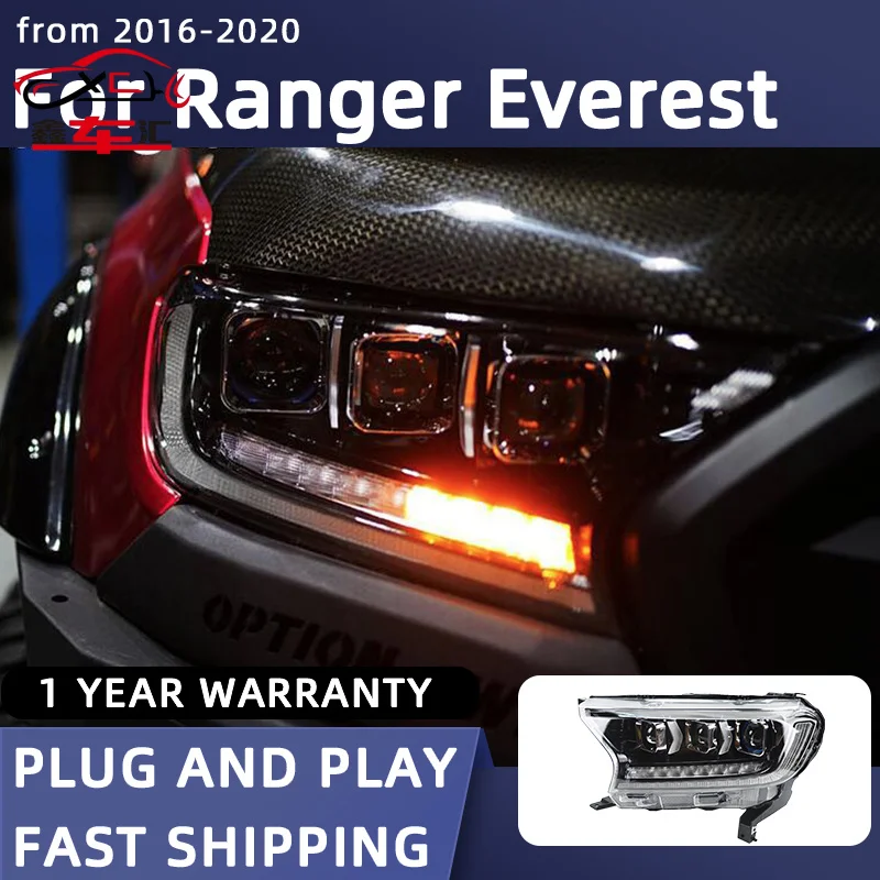 Фото Автомобильные фары для Ford Ranger Everest T6 FL T7 T8 Raptor 3: Проекционные светодиодные фары 2016-2019 с ДХО и сигнальным проектором №3