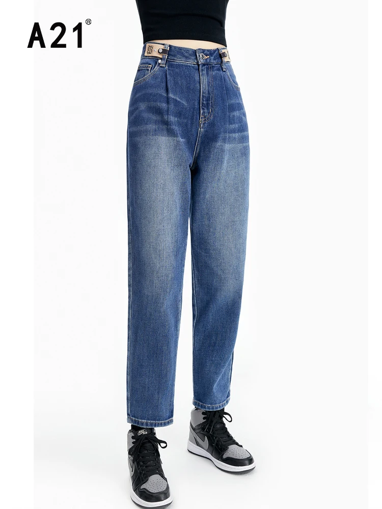 

A21 Womens Casual Straight Jeans 2022 Summer New Fashion Vintage Belt Adjustable High Waist Slim Fit Loose Pencil Pants Trousers