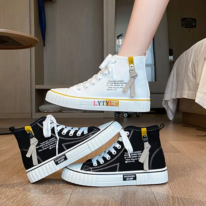 

Women High Top Sneakers Ladies Vulcanized Shoes2022 New Fashion Trend Comfort Canvas Casual Flats Female College Student B4-56