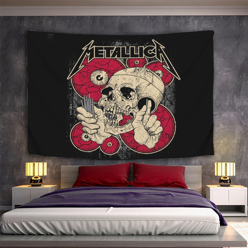 

Fabric Tapestry for Wall Hanging Decor M-Metallica Living Room Decors Aesthetic Boho Home Decoration Tapestries Art Mural Kawaii