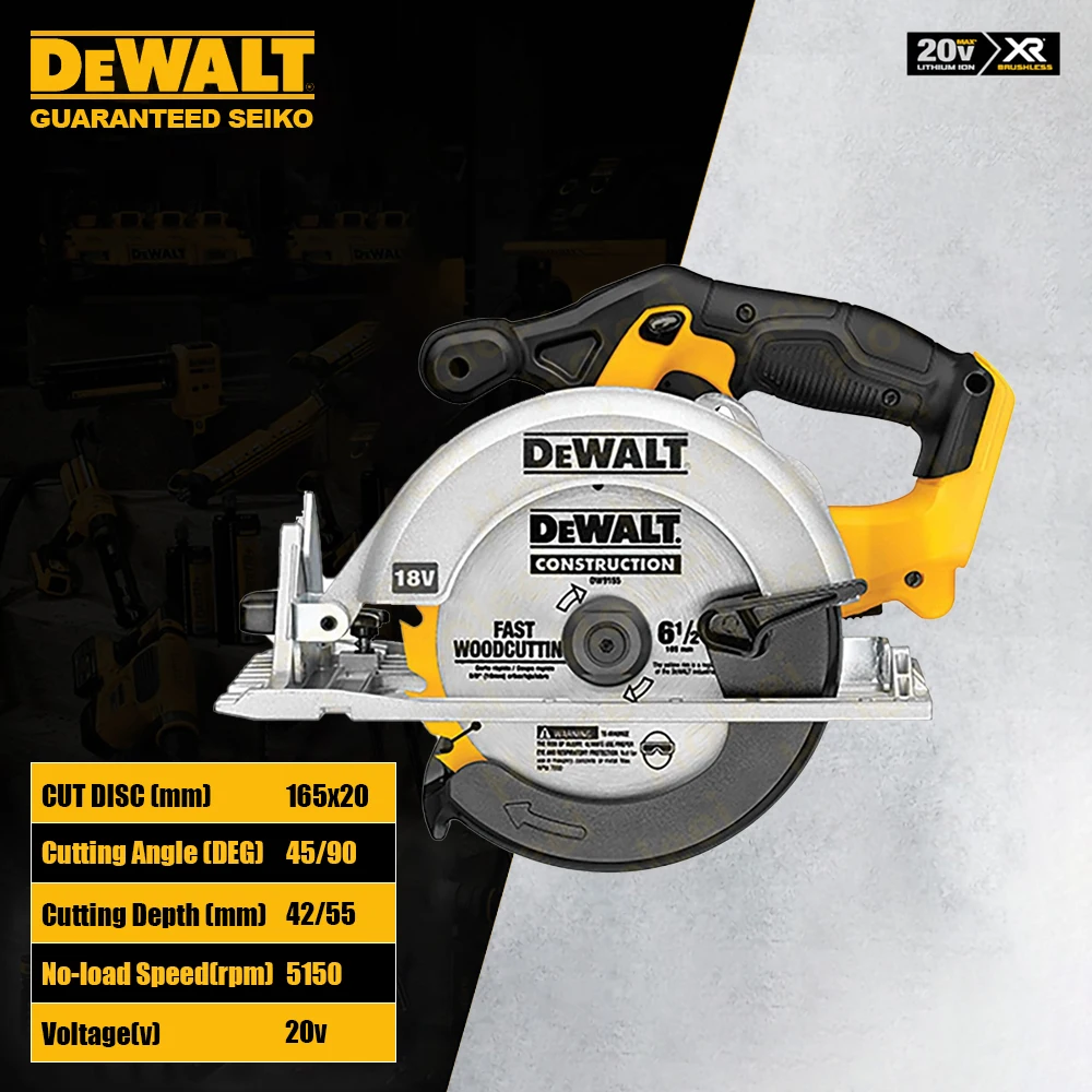 Dewalt DCS391 Беспроводная циркулярная пила бесщеточная 20 в 165x20 мм Регулируемая на 45/90 градусов для деревообработки универсальная батарея 18 в и 60 в