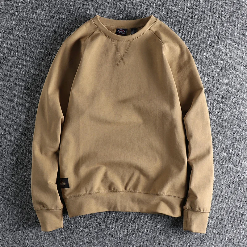 

Autumn New American Retro Long Sleeve O-neck Solid Color Sweatershirt Men's Fashion Pure Cotton Washed Old Youth Pullover Tops