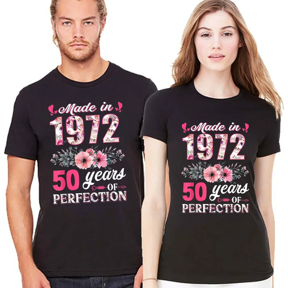 

Made In 1972 Floral 50 Year Old 50th Birthday Gifts Women T-Shirt Flower Graphic Tee Mother's Day Gift Born in 1972 Mens T Shirt