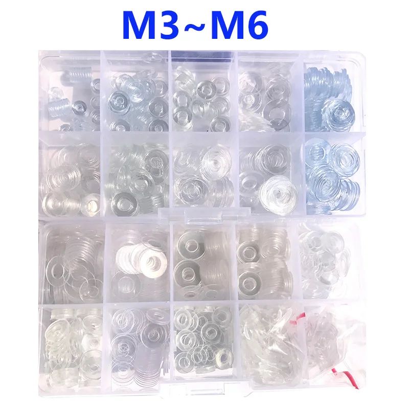 

500Pcs M3 M4 M5 M6 Soft Hard Plastic PVC Transparent Insulating Plain Gasket Ring Spacer Transparent Flat Washer PVC Washers Kit