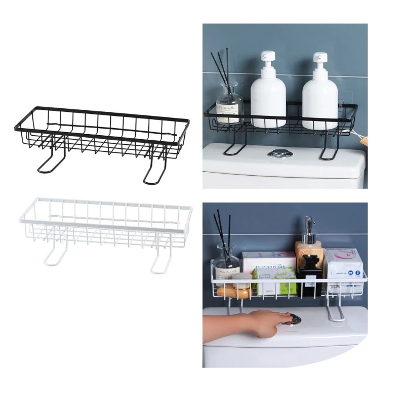 

Wall Mount Toilet Shelf Storage Rack No Drilling Hollow Draining Organize Household for Shampoo Face Cleanser Collect