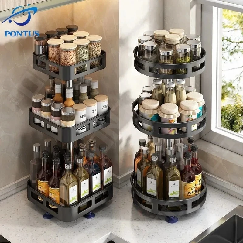 

Rotation Spice Rack Seasonning Organizer Non-skid Kitchen Storage Tray Spices Jar Container Rorating Tray Kitchen Accessories