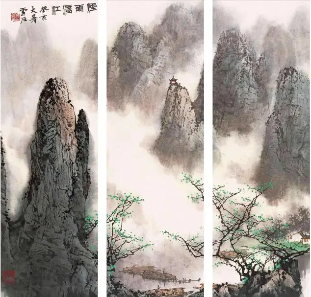 

MT4025 Печатный пейзаж в китайском стиле туманный дождь ли река художественный плакат на холсте для гостиной Декор домашняя Настенная картина
