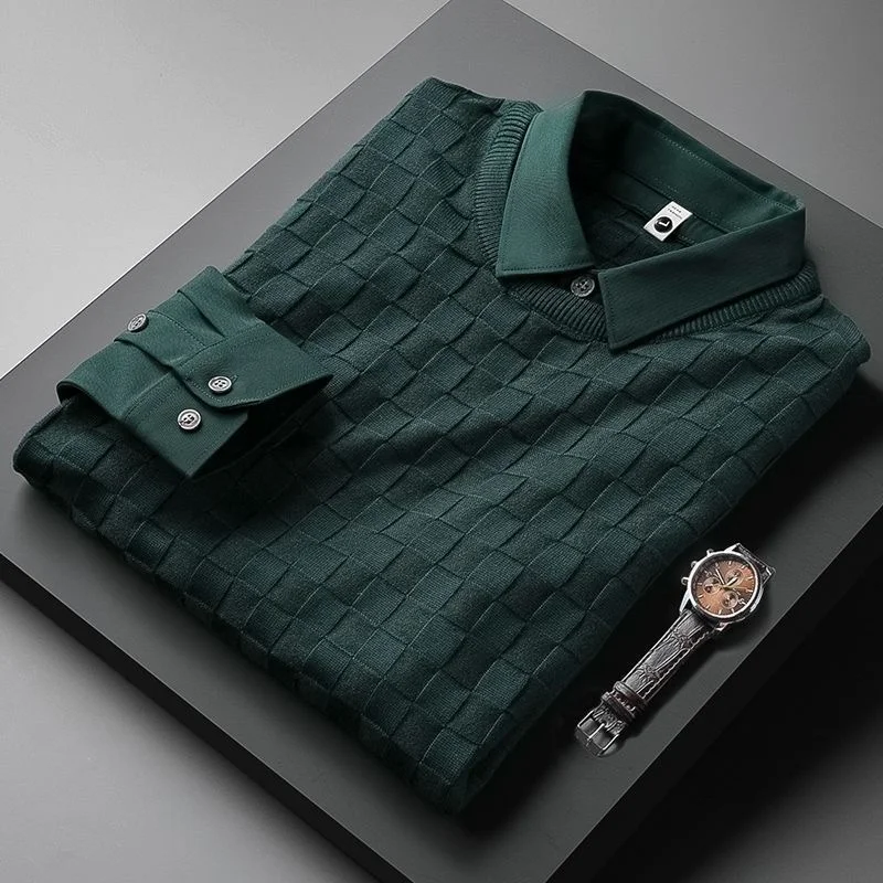 

Клетчатый жаккардовый европейский модный искусственный двухкомпонентный вязаный свитер мужской зимний плотный высококачественный Повседневный пуловер в стиле ретро с воротником-рубашкой