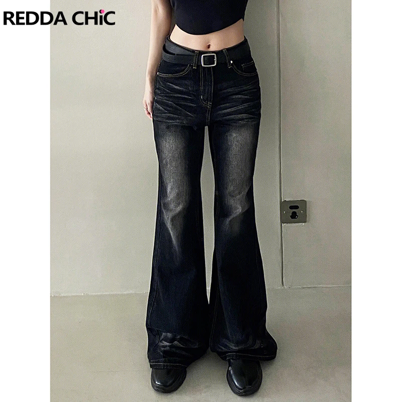 REDDACHiC Hipster Black Gray Flared Jeans Women Y2k Streetwear Bootcut Bell Bottom Wide Leg Pants Harajuku Acubi Fashion Trouser