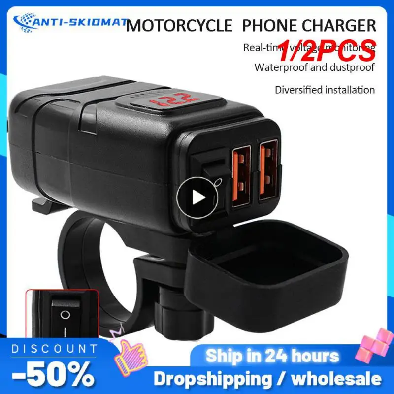 

1/2PCS Vehicle-mounted Motorcycle Quick Charger Moto Accessories QC 3.0 Dual USB Charger Digital Voltmeter Adapter Waterproof