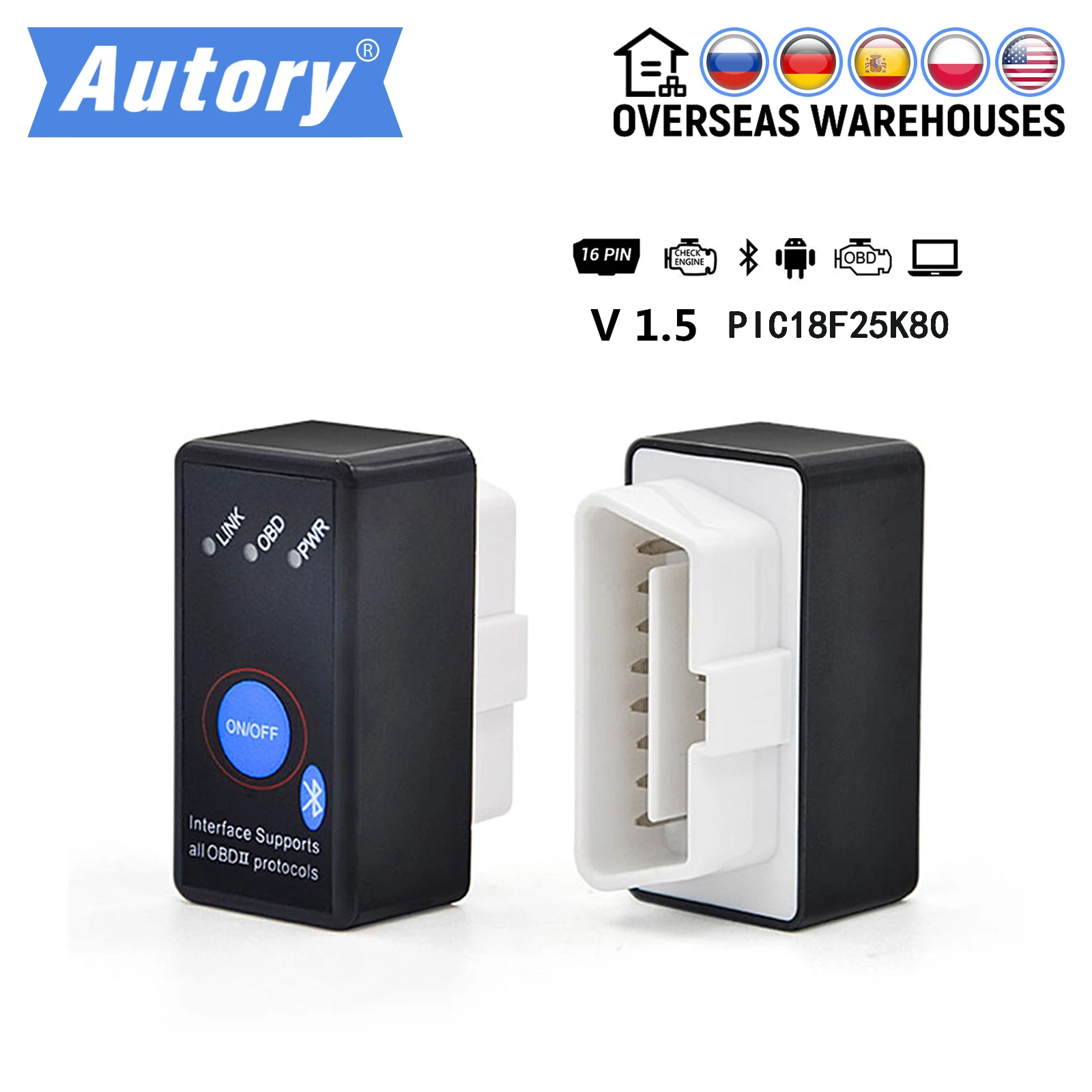 

OBD2 ELM327 V1.5 On PIC18F25K80 Super Bluetooth With CD Car OBD ii Fault Scanner Auto Code Readers Scan Tools Switch ELM 327 eml