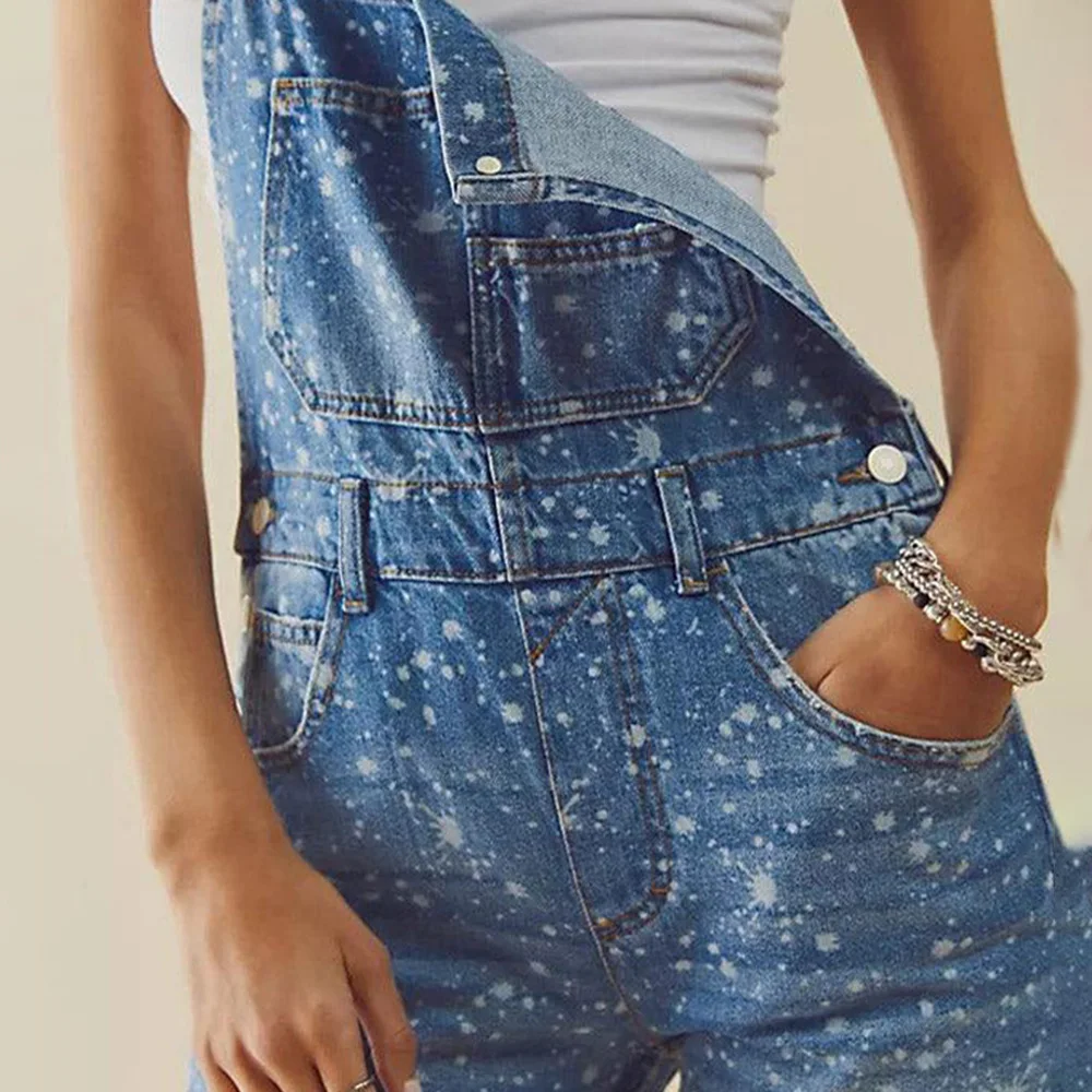 2023 Winter New Jumpsuits Jeans Fashion Women Street Loose Causal High Waist Polka Dots Print Denim Trousers Female