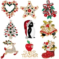 christmas tree boots snowman sleigh bells penguin brooches party casual brooch pins gifts