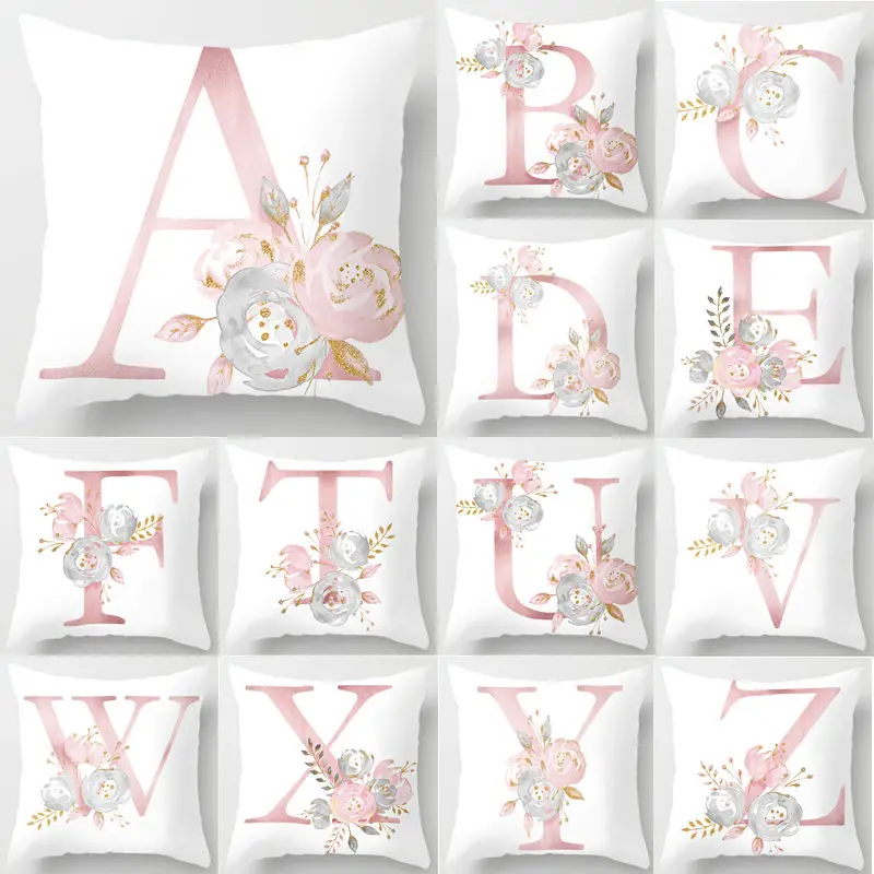 

Letters Throw Pillow Cover Pink Floral Decorative Cushions Case for Bed Sofa Home Decoration Pillowcase 45x45cm&30x50cm