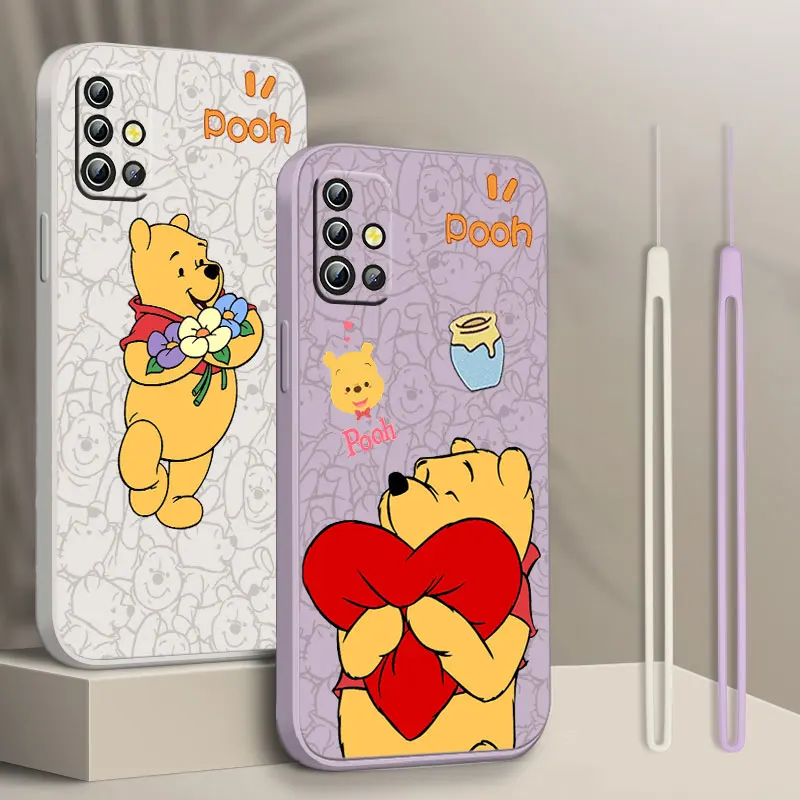

Disney Cute Pooh Bear Phone Case For Samsung A01 A02 A03 A7 A10 A10S A11 A12 A13 A20 A21S A22 CORE 4G 5G Liquid Rope Soft Capa