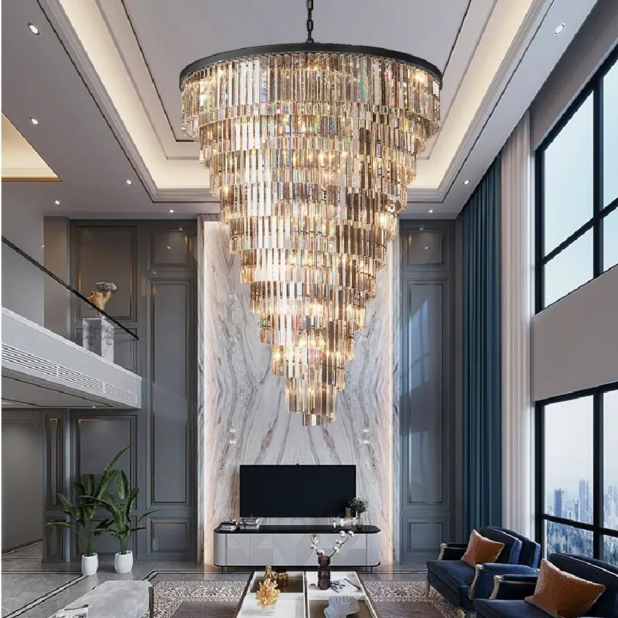 

Duplex building villa Crystal chandelier American living room lamp Crystal LOFT luxury hall modern simple decorative lighting