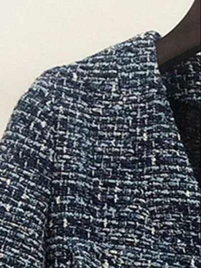 

Women Half Sleeve Mini Robe Tweed V-neck Temperament Single Breasted Female A-line Short Dress