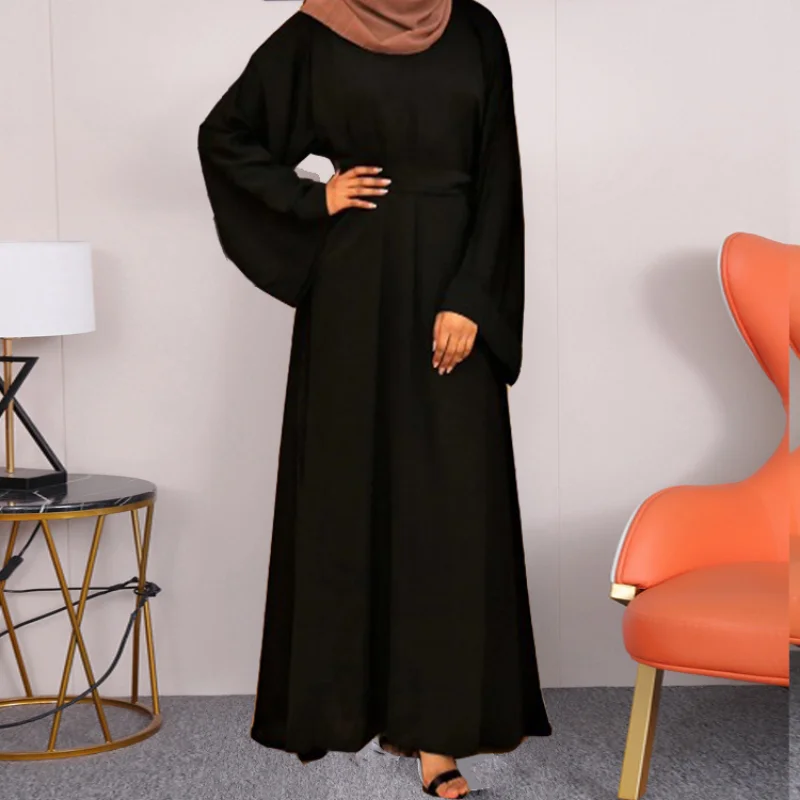 Abaya Turkey Muslim Fashion Hijab Dress Kaftan Pullover Crew Neck Long  Sleeve Robe Musulman Maxi Dresses Abayas for Women Dubai