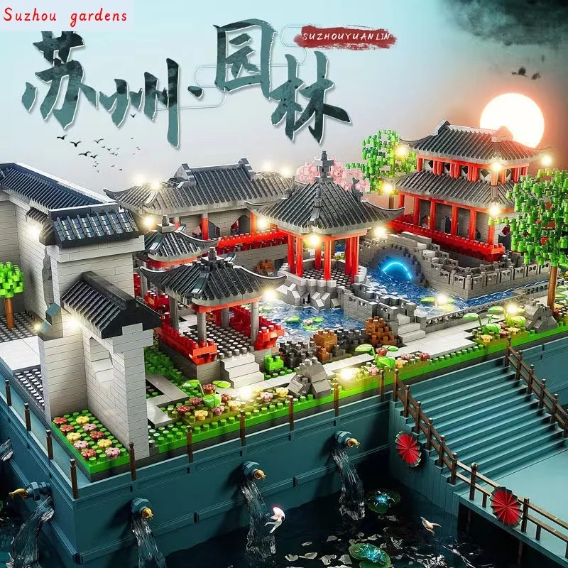 

Building Blocks Suzhou Garden Chinese Ancient Style Architectural Model DIY Lamp Children's Puzzle Assembled Toys Gift Wholesale
