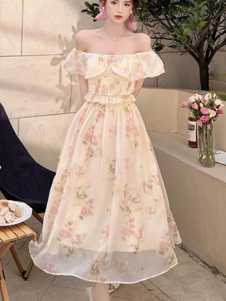 

New Summer Sweet Girl Print Two Piece Set Women Sexy Shirt Crop Top + High Waist Long Skirts Sets Vacation Beach 2 Piece Suits
