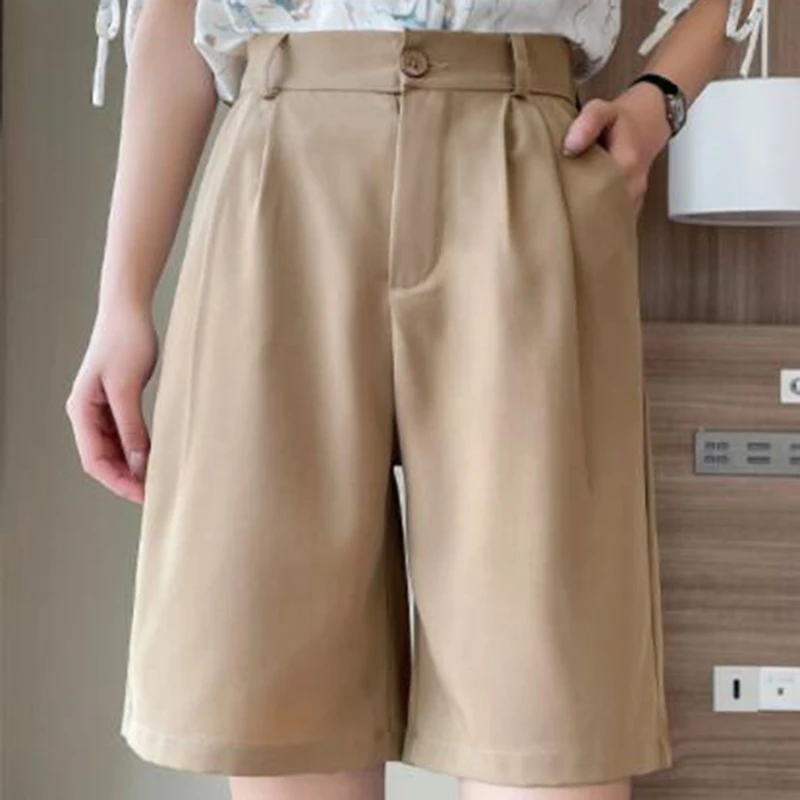 

Female Summer Wear Thin Suit Shorts Thin Paragraph Loose Casual High Waist Wide Leg Five Pants A Word Straight In The Pants