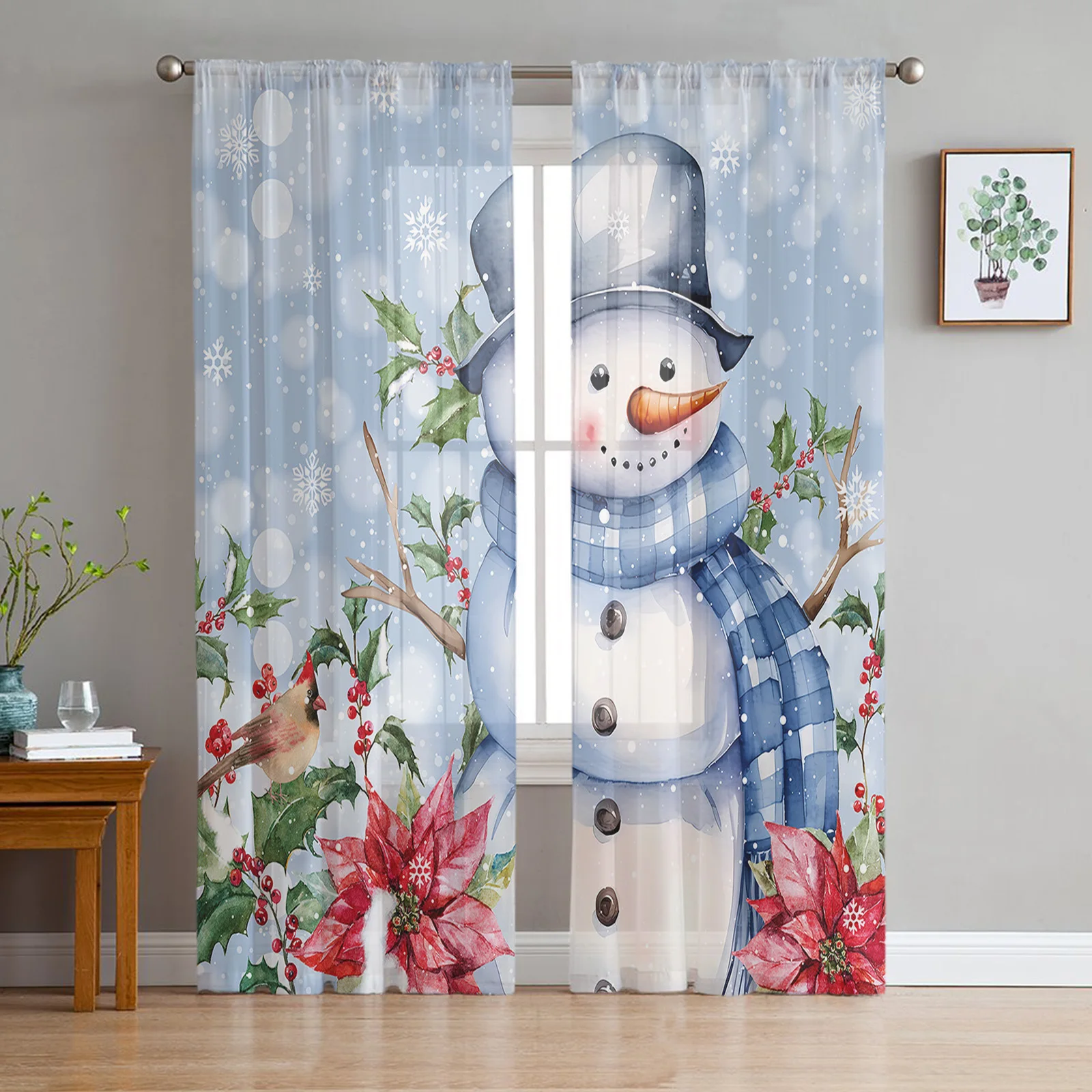 

Рождественские шторы с рисунком снеговика, эргономичные шторы для гостиной, кухни, прозрачные оконные шторы из вуали