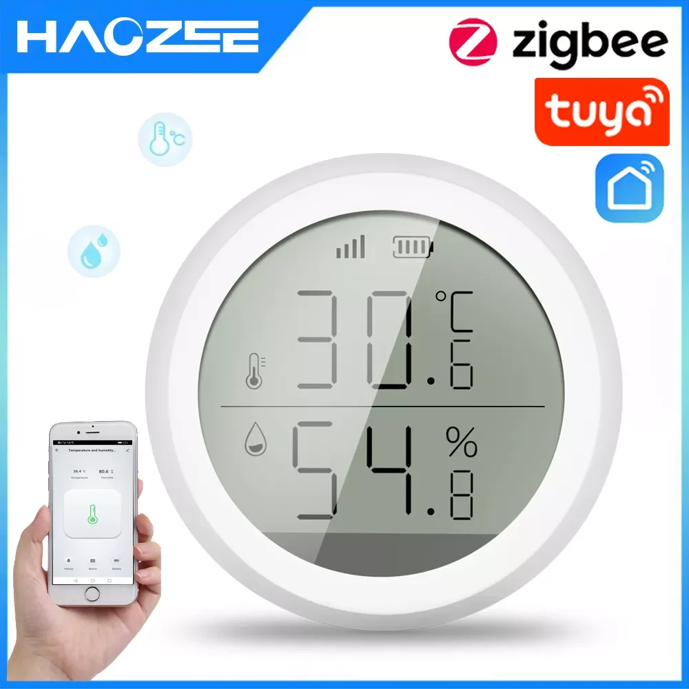 

2023New Tuya ZigBee Smart Home Temperature And Humidity Sensor With LED Screen Works With Google Assistant and Tuya Zigbee Hub