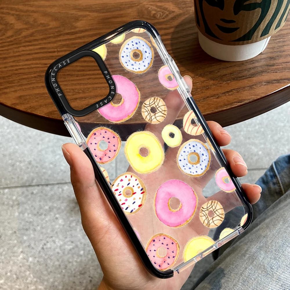 

Doughnut Phone Case for iPhone 14ProMax 14Plus 13Pro 12Pro 11 Pro Max Transparent Soft Cover for iPhone 14 13 12 11 Fundas