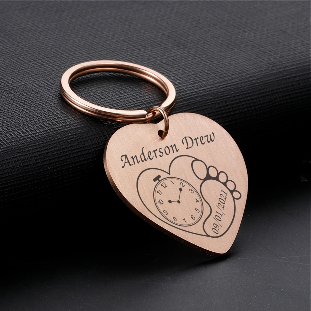 

Custom Baby Birthday Keychain Engraving Name Date Of Birth Personalized Family Gift Keyring Customized Key Chain For Newborns