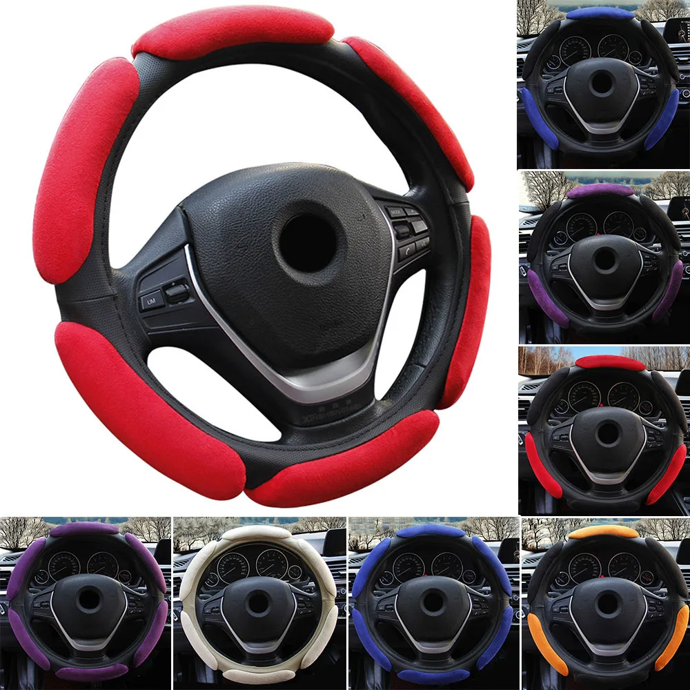 

Clearance Anti Skid Flocking Cloth Comfortable Steering Wheel Cover Protector Braiding 38CM Car Styling Steering-wheel