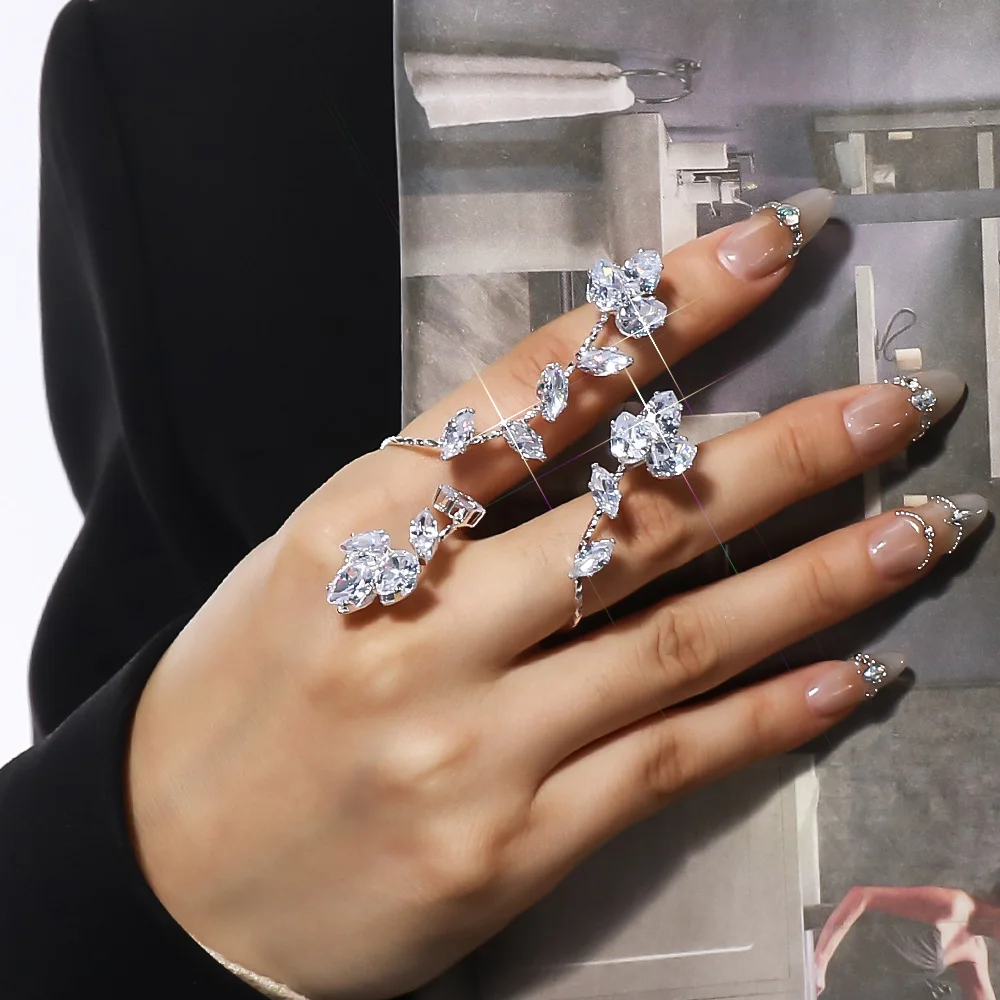 Stonefans Zricon Regulowany pierścionek damski z wzorem liścia Y2K Luksusowa moda Biżuteria ślubna Miedziany kr...