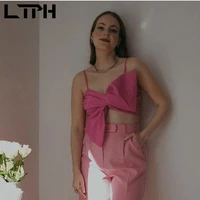 ltph rose red bow sexy camisole women super short sleeveless tops vintage all match streetwear tanks crop top 2022 summer new