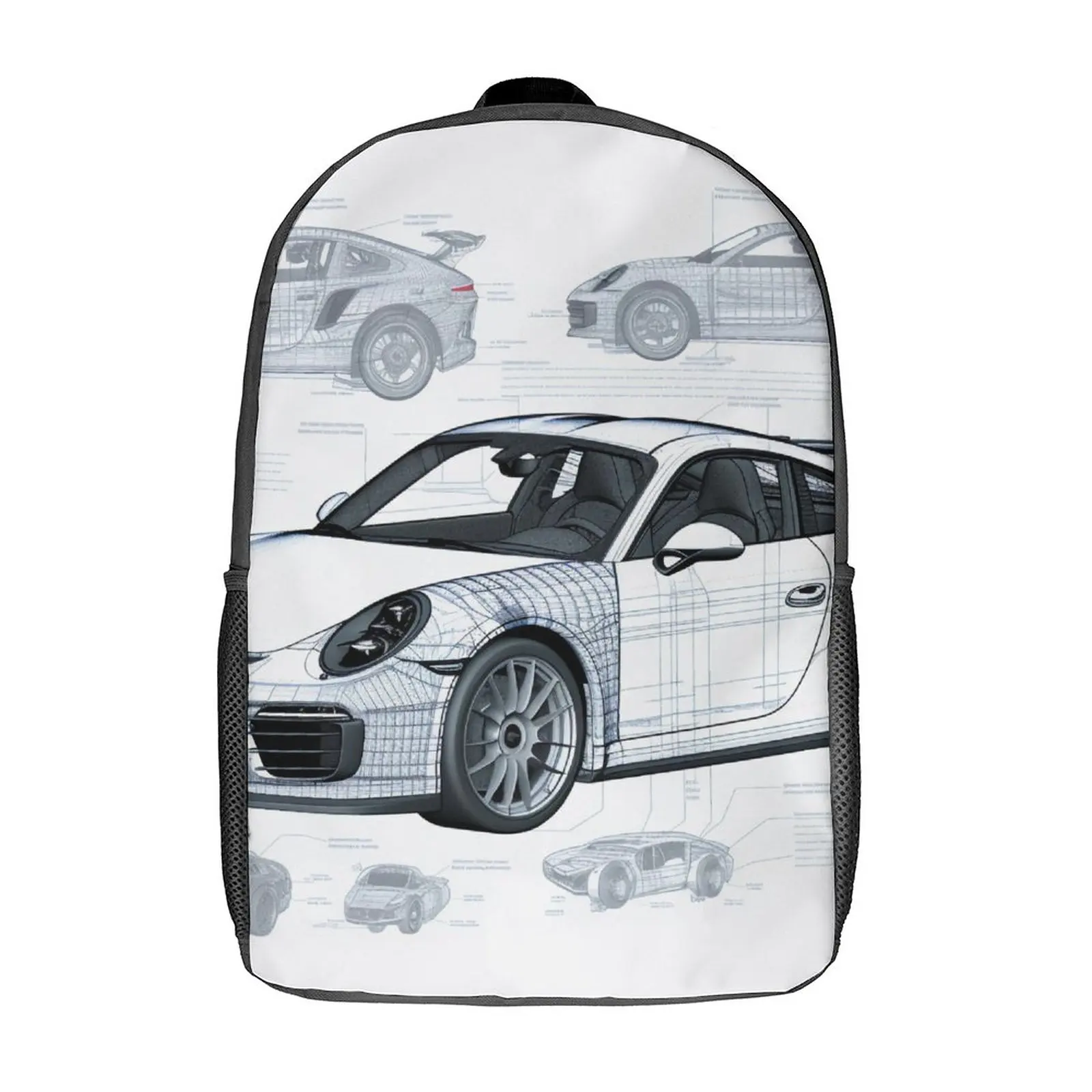 

Classic Sports Car Backpack Drawings Sketch Style Unisex Polyester Travel Backpacks Durable Elegant School Bags Rucksack