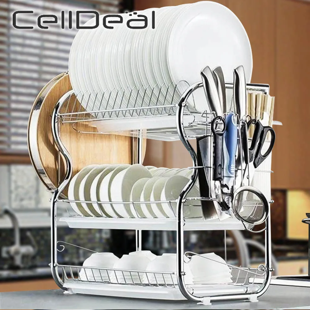

Трехуровневая сушилка для посуды, держатель для кухни, корзина для мытья посуды, сушилка для ножа, раковины, тарелки для хранения, полка-Орга...