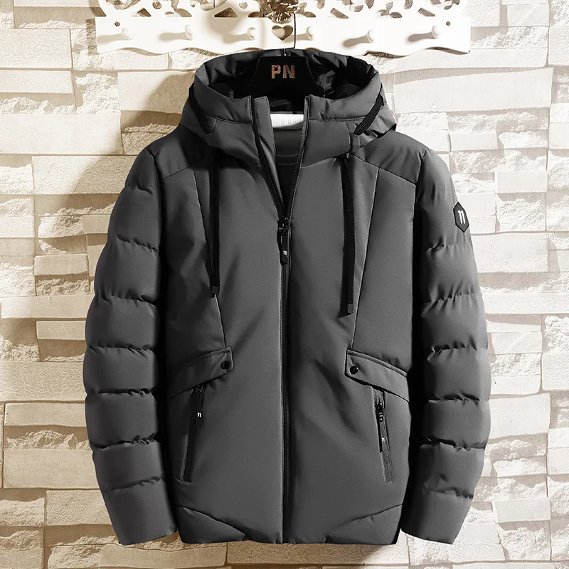 2022 Winter New Men High-Quality Hand-Plugged Cotton Hooded Thickened Short Cotton Coat Men's Cotton Coat Casual Trend Clothing