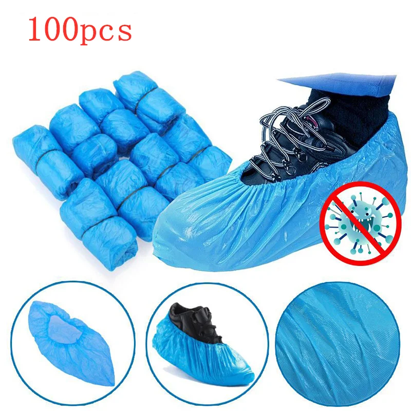 100 PCS Plastic Disposable Rain Shoe Covers Cleaning Overshoes Outdoor Rainy Day Carpet Cleaning Household Thickened Shoe Covers