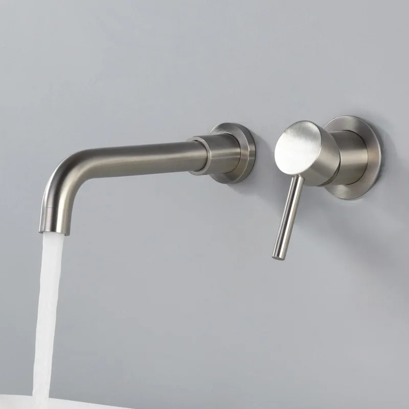 Tap Wall Mount Bathroom Basin Sink Faucet Stainless Steel Single Handle Hot And Cold Mixer  Bathtub Faucet